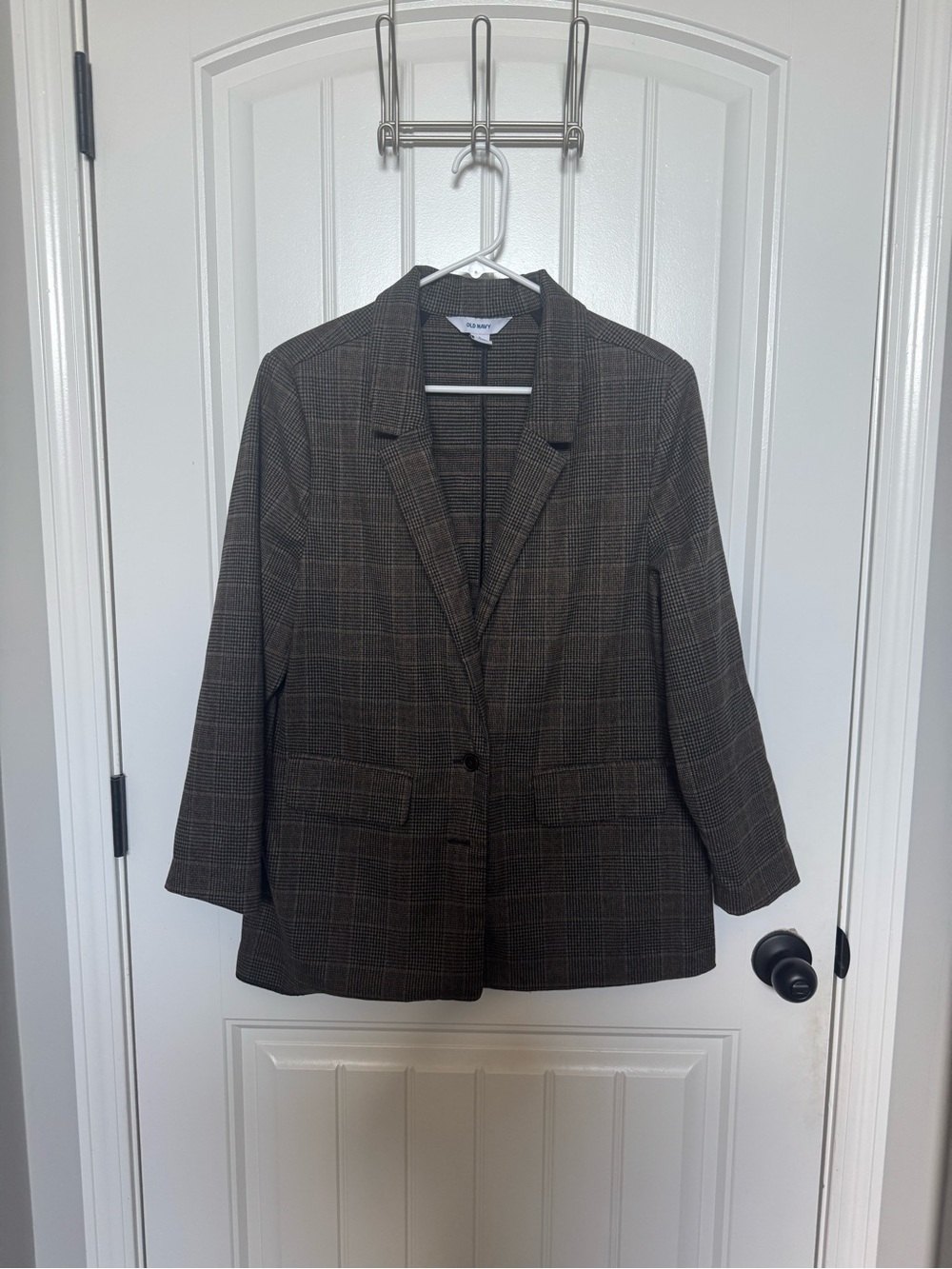 Old Navy Petite Brown Plaid Blazer with Tan Accents